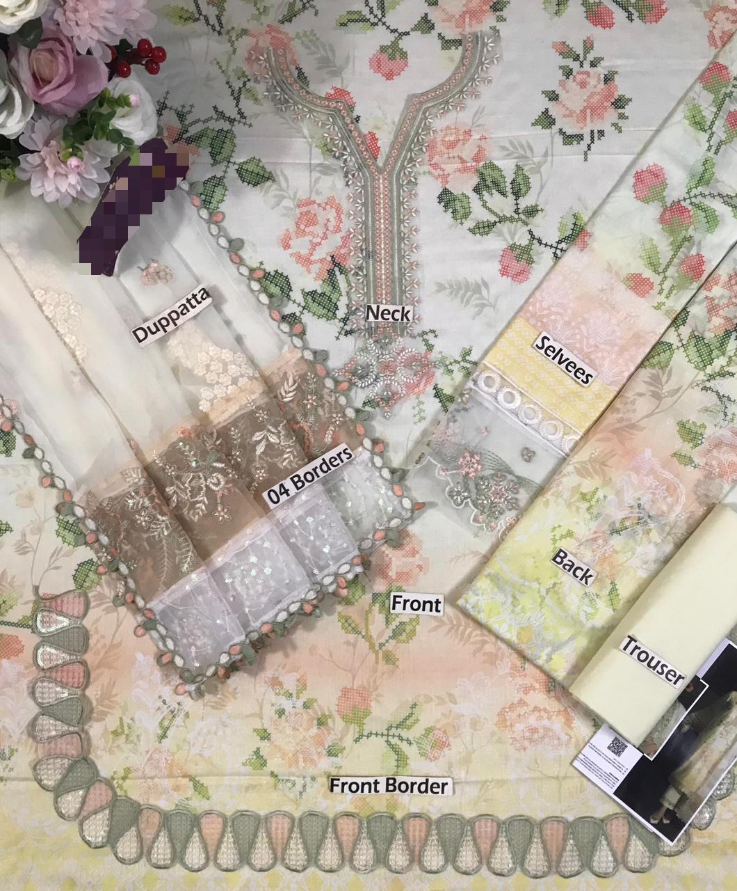 Nureh Luxury Printed Lawn Collection 2026 | Premium 3 Piece Unstitched Suit with Heavy Embroidered Shiffon Dupatta