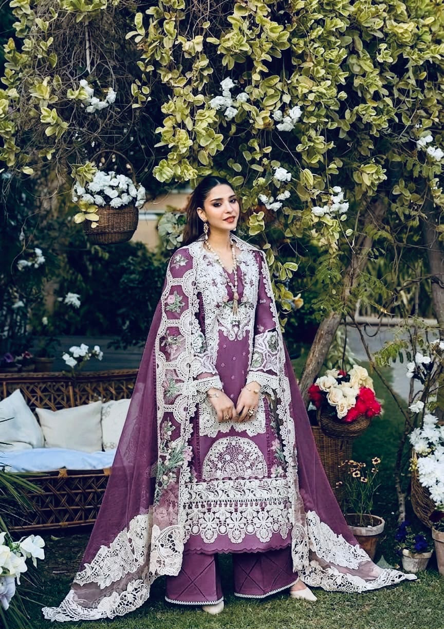 ELAF Luxury Chickenkari Lawn Collection 2026 | Premium 3 Piece Unstitched Suit with Khaddi Net Embroidered Dupatta