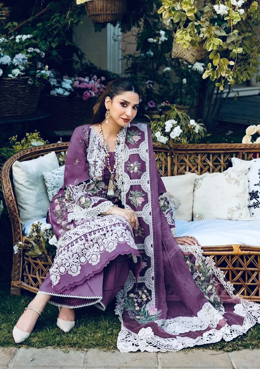ELAF Luxury Chickenkari Lawn Collection 2026 | Premium 3 Piece Unstitched Suit with Khaddi Net Embroidered Dupatta