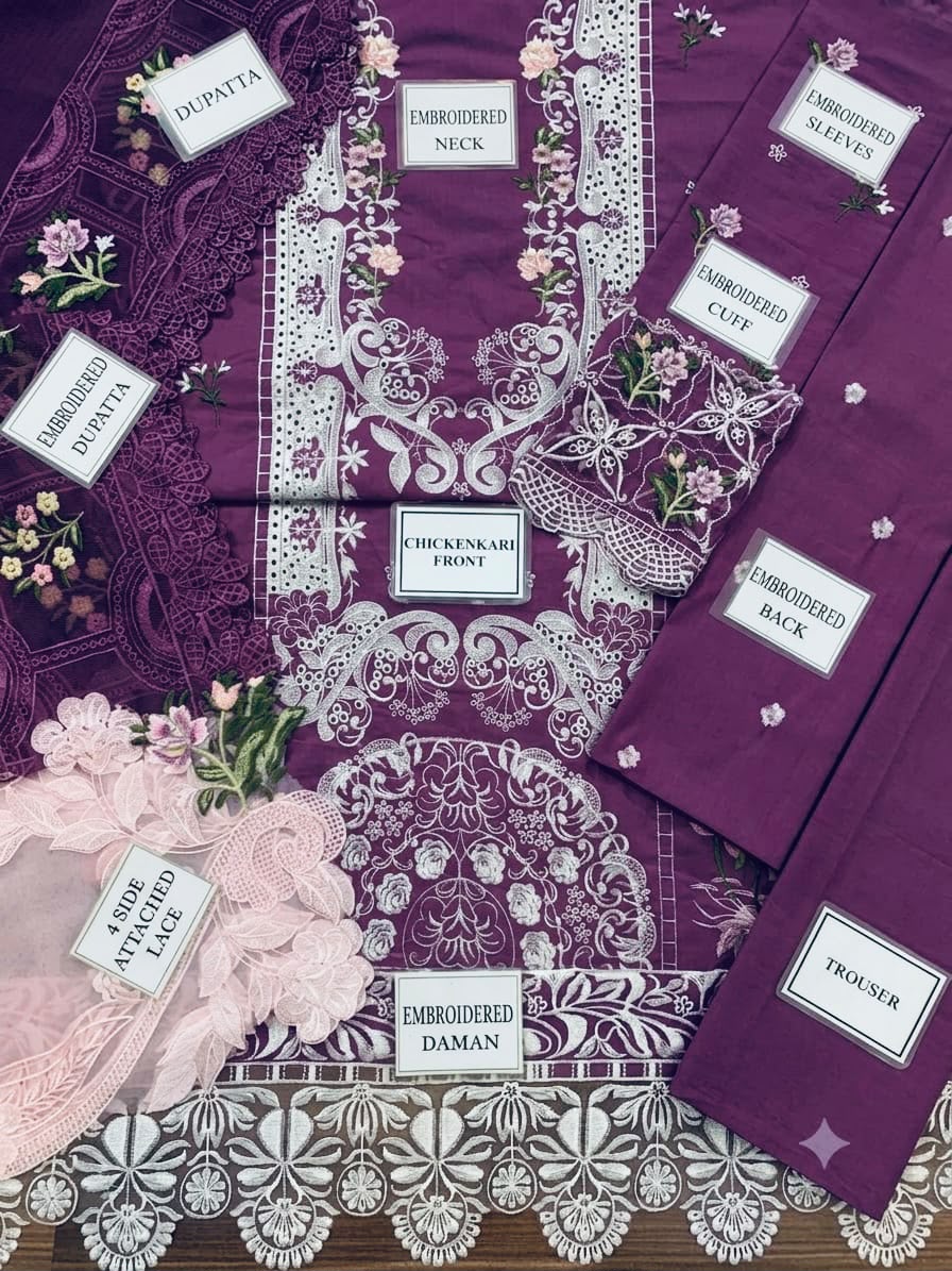ELAF Luxury Chickenkari Lawn Collection 2026 | Premium 3 Piece Unstitched Suit with Khaddi Net Embroidered Dupatta