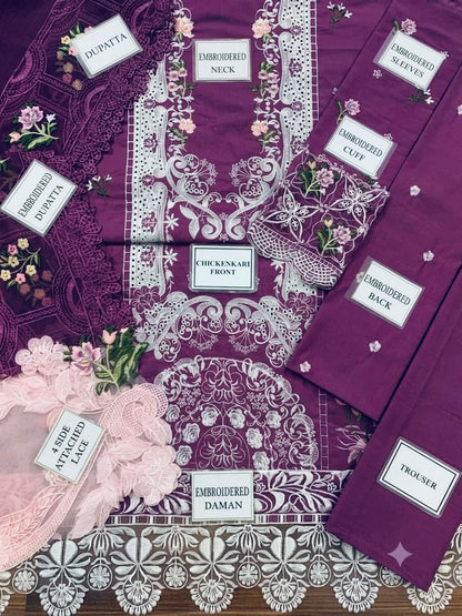 ELAF Luxury Chickenkari Lawn Collection 2026 | Premium 3 Piece Unstitched Suit with Khaddi Net Embroidered Dupatta