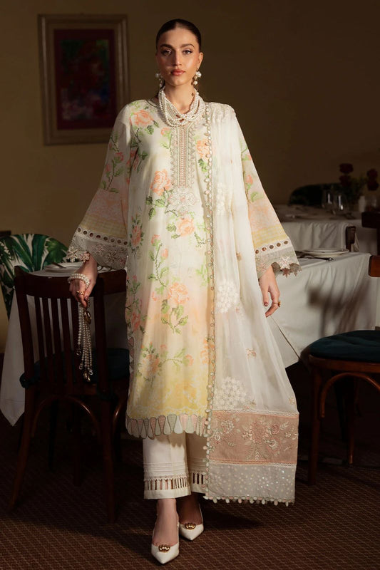 Nureh Luxury Printed Lawn Collection 2026 | Premium 3 Piece Unstitched Suit with Heavy Embroidered Shiffon Dupatta