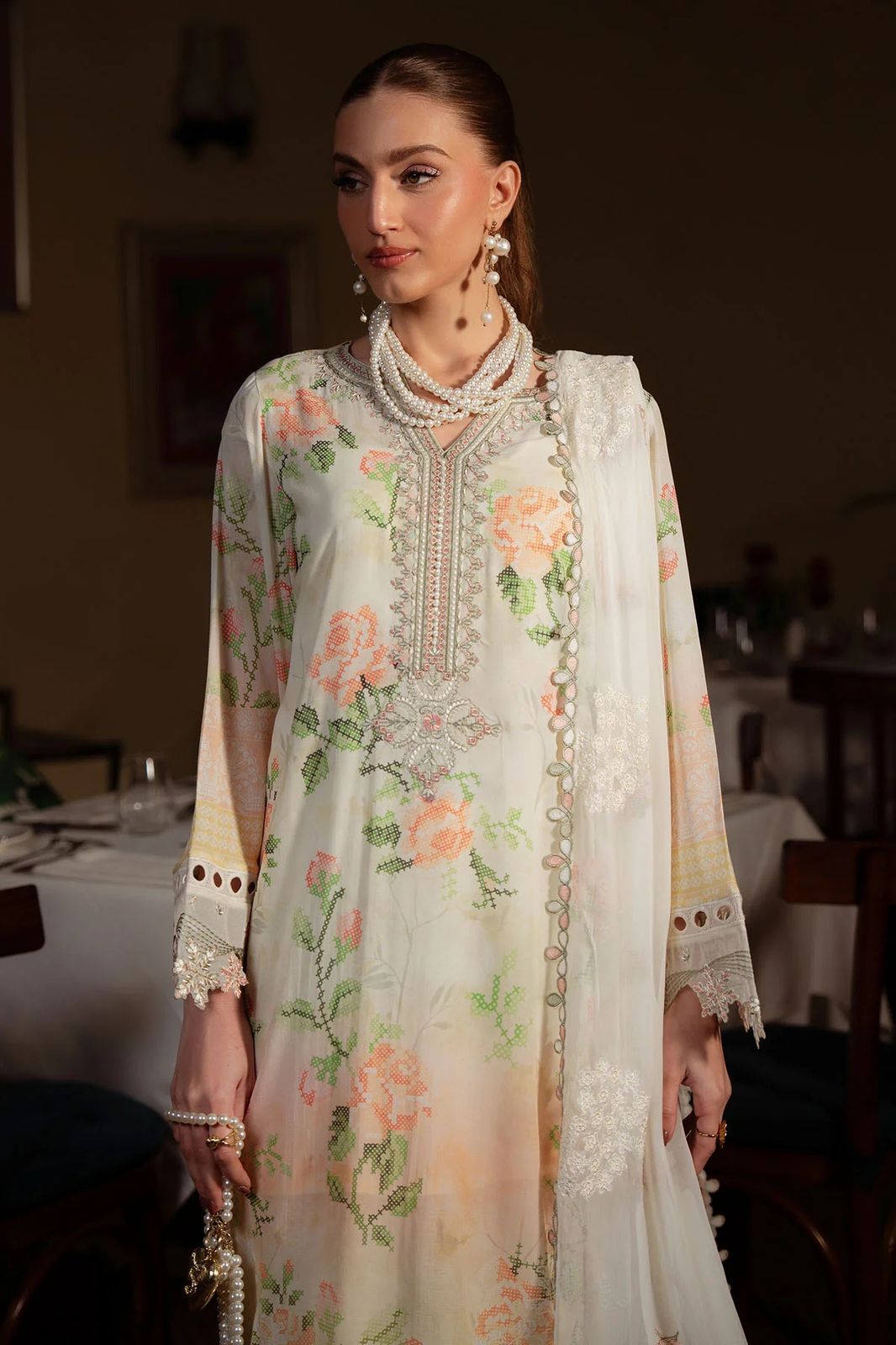 Nureh Luxury Printed Lawn Collection 2026 | Premium 3 Piece Unstitched Suit with Heavy Embroidered Shiffon Dupatta