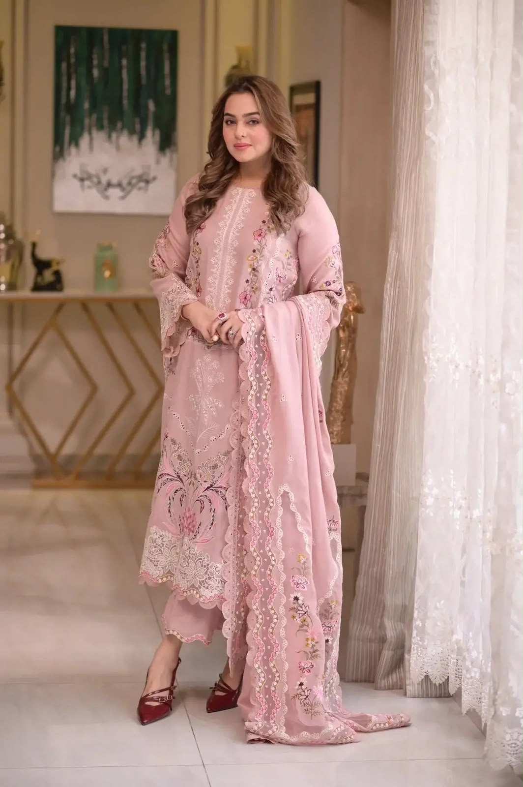 ANEELA'S Luxury Lawn Chicken Kari Collection 2026 | Pink Embroidered 3 Piece Suit