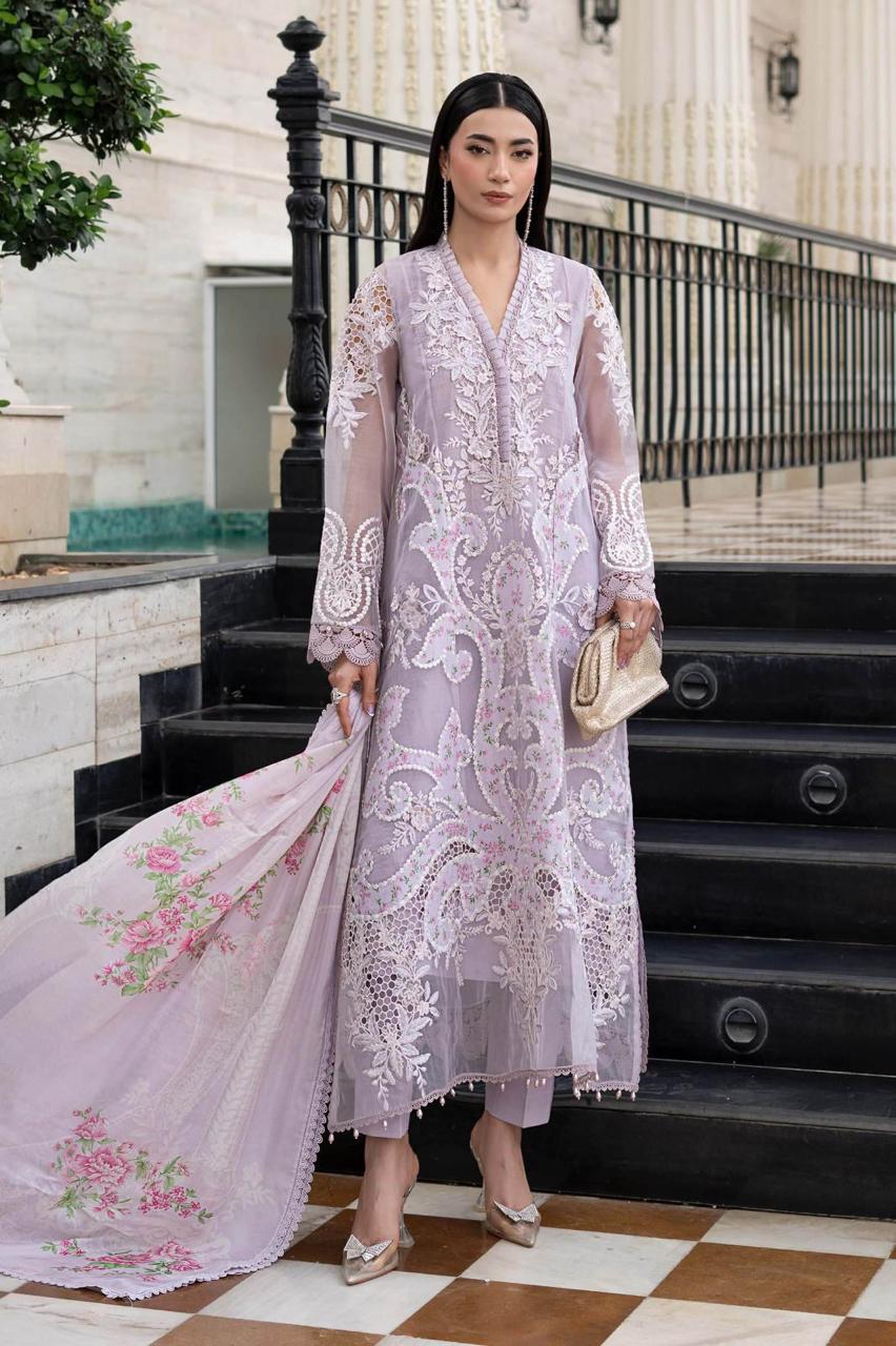 Maria B Luxury Eid Lawn Collection 2026 |  Premium 3 Piece Unstitched Embroidered Lawn Suit with Digital Silk Dupatta