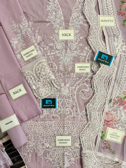 Maria B Luxury Eid Lawn Collection 2026 |  Premium 3 Piece Unstitched Embroidered Lawn Suit with Digital Silk Dupatta