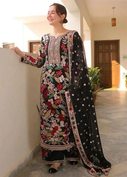 RANG RASIYA Luxury Shiffon Collection | Premium 3 Piece Unstitched Shiffon Suit with Embroidered Shiffon Dupatta & Malai Trouser | Replica Edition