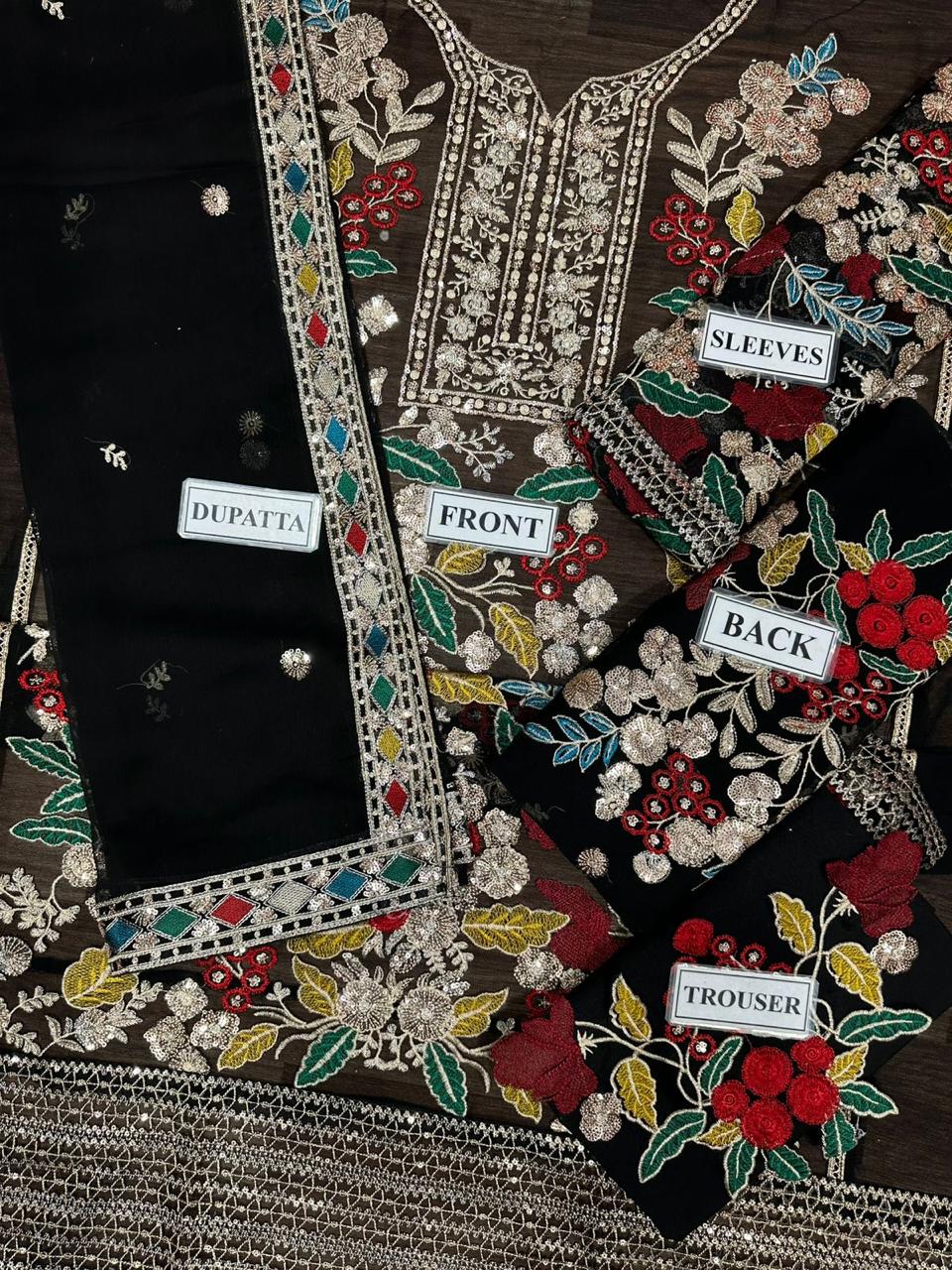 RANG RASIYA Luxury Shiffon Collection | Premium 3 Piece Unstitched Shiffon Suit with Embroidered Shiffon Dupatta & Malai Trouser | Replica Edition