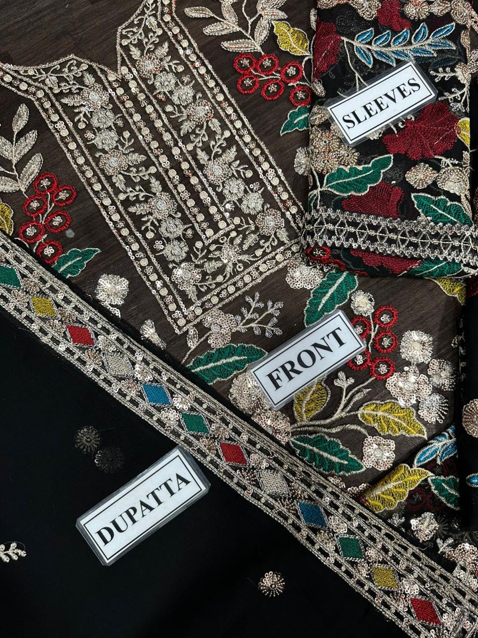 RANG RASIYA Luxury Shiffon Collection | Premium 3 Piece Unstitched Shiffon Suit with Embroidered Shiffon Dupatta & Malai Trouser | Replica Edition