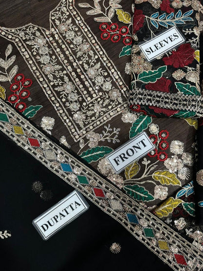 RANG RASIYA Luxury Shiffon Collection | Premium 3 Piece Unstitched Shiffon Suit with Embroidered Shiffon Dupatta & Malai Trouser | Replica Edition