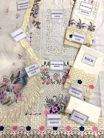 QALAMKAR Luxury Chicken Kari Lawn Collection 2026 | Premium 3 Piece Unstitched Lawn Suit with Heavy Embroidered Organza Dupatta