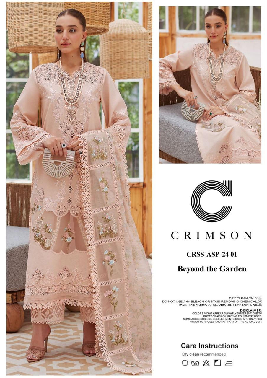 CRIMSON Beyond The Garden Lawn Collection | Premium 3 Piece Unstitched Chikankari Embroidered Cotton Suit with Organza Silk Dupatta