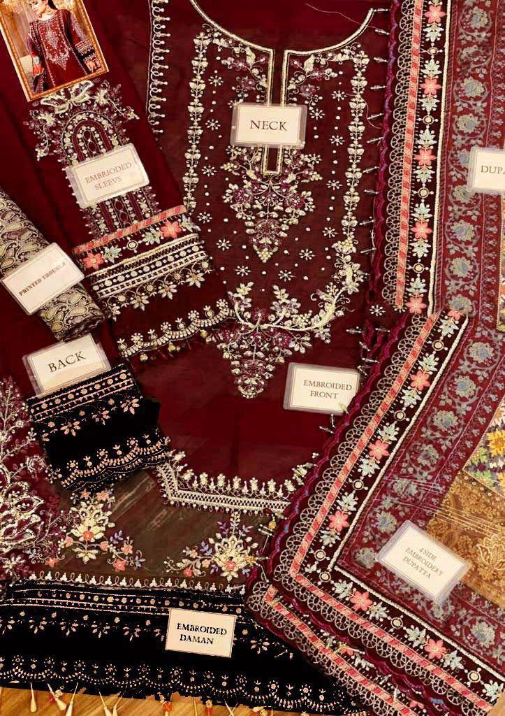 MARIA B Luxury Shiffon Collection | Premium 3 Piece Unstitched Shiffon Suit with Digital Silk Dupatta & Jamawar Trouser