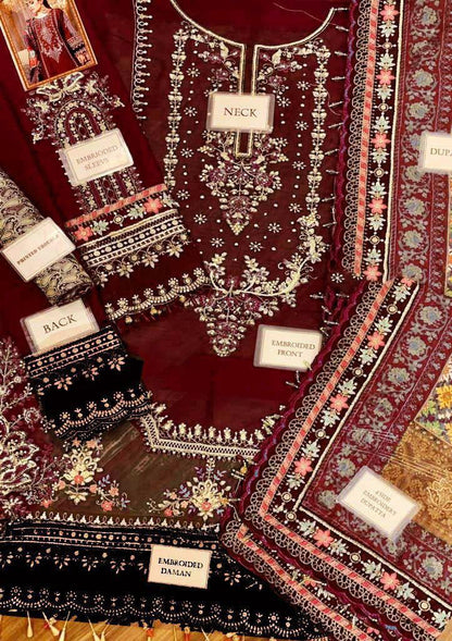 MARIA B Luxury Shiffon Collection | Premium 3 Piece Unstitched Shiffon Suit with Digital Silk Dupatta & Jamawar Trouser