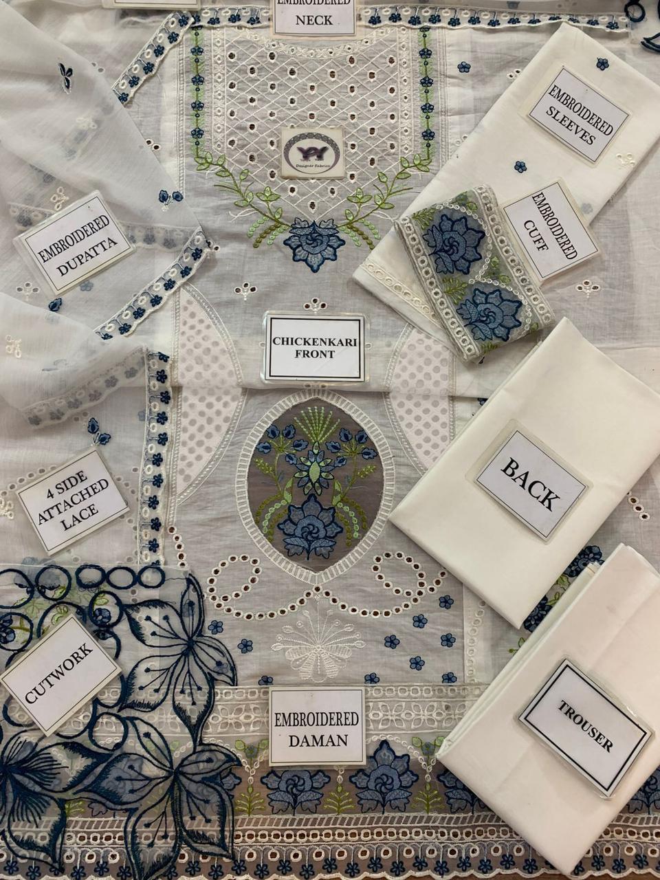 Mahnur Luxury Cotton Lawn 3 Piece Suit | Chikankari Embroidered Lawn Dress with Shiffon Dupatta