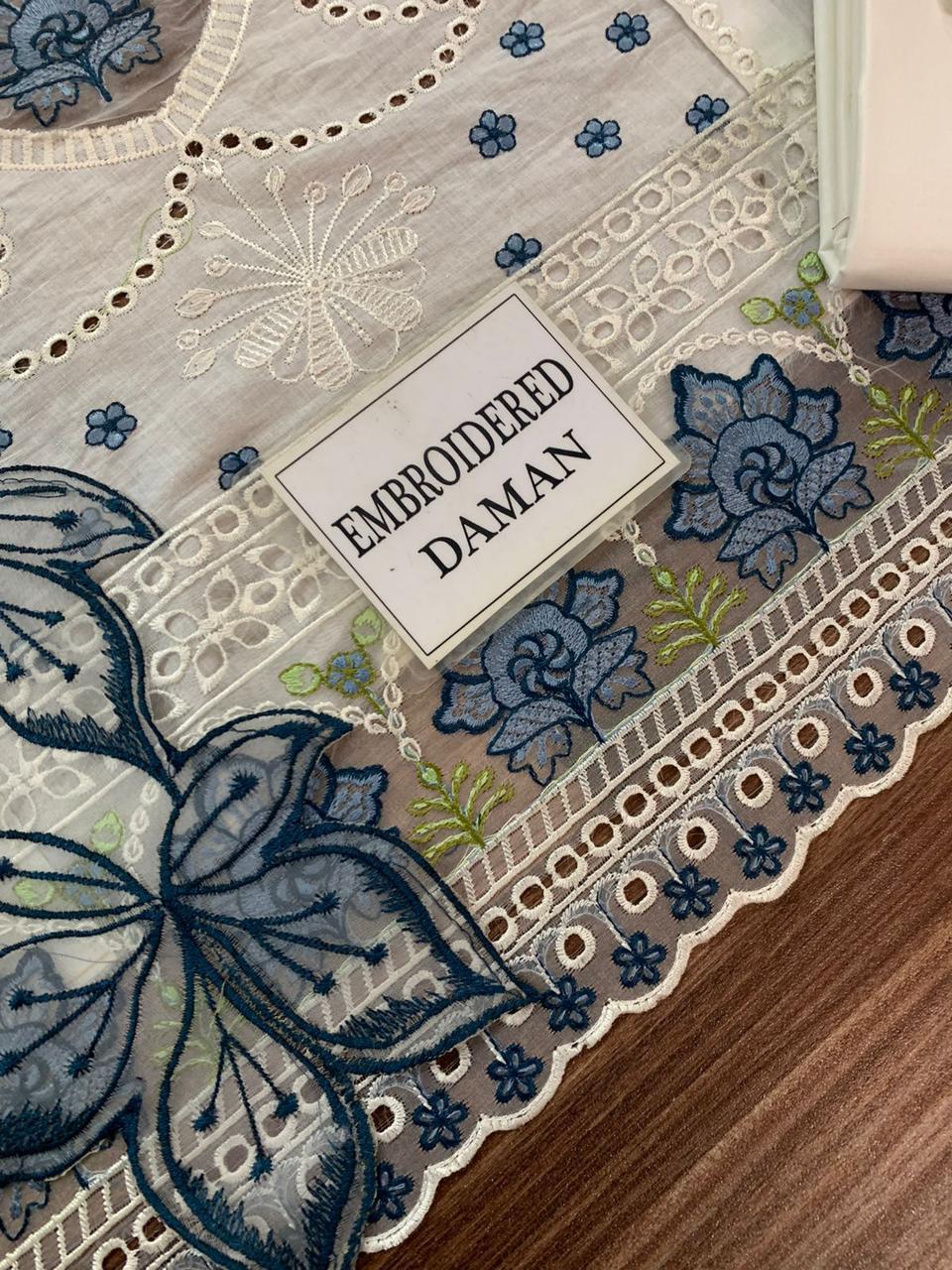 Mahnur Luxury Cotton Lawn 3 Piece Suit | Chikankari Embroidered Lawn Dress with Shiffon Dupatta