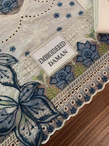 Mahnur Luxury Cotton Lawn 3 Piece Suit | Chikankari Embroidered Lawn Dress with Shiffon Dupatta