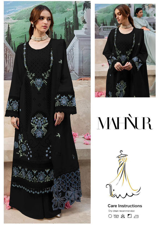 MAHNUR Luxury Cotton Lawn Collection 2026 | Premium Chikankari Embroidered 3 Piece Unstitched Suit with Embroidered Shiffon Dupatta