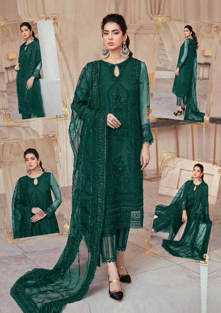 MUSHQ Luxury Wedding Edition | Premium Hand Embellished Net 3 Piece Unstitched Suit with Adda Work & Ready-to-Wear Dupatta