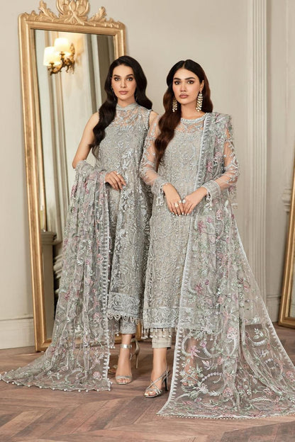 ZARIF Luxury Net Collection | Premium 3 Piece Unstitched Net Suit with Ready-to-Wear Embroidered Dupatta, Sharmoz Silk Inner & Trouser