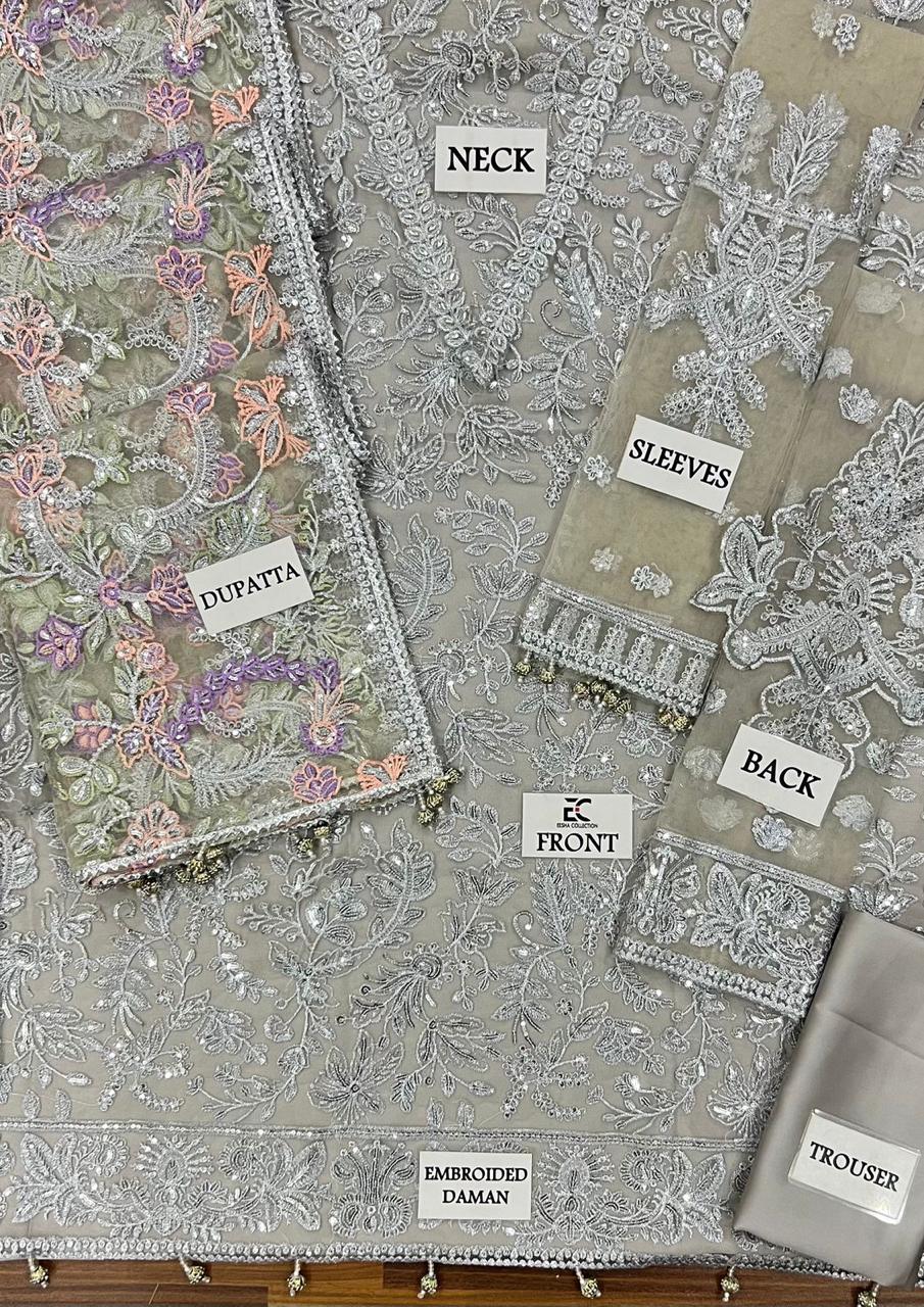 ZARIF Luxury Net Collection | Premium 3 Piece Unstitched Net Suit with Ready-to-Wear Embroidered Dupatta, Sharmoz Silk Inner & Trouser