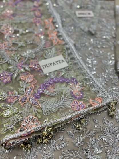 ZARIF Luxury Net Collection | Premium 3 Piece Unstitched Net Suit with Ready-to-Wear Embroidered Dupatta, Sharmoz Silk Inner & Trouser