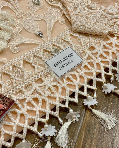 MARIA B Luxury Organza Collection | Premium 3 Piece Unstitched Organza Suit with Hand Embellishment, 3D Floral Dupatta & Satin Silk Trouser
