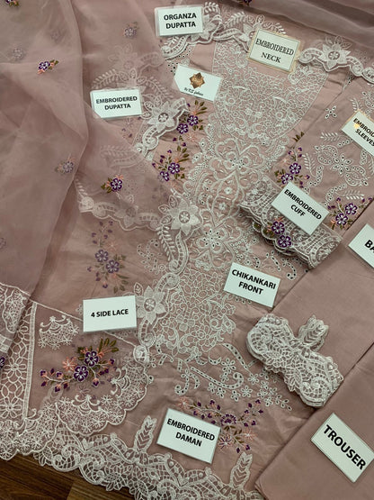 ELAF Royal Luxury Chicken Kari Festive Collection 2026 | Premium 3 Piece Unstitched Suit with Heavy Embroidered Organza Dupatta